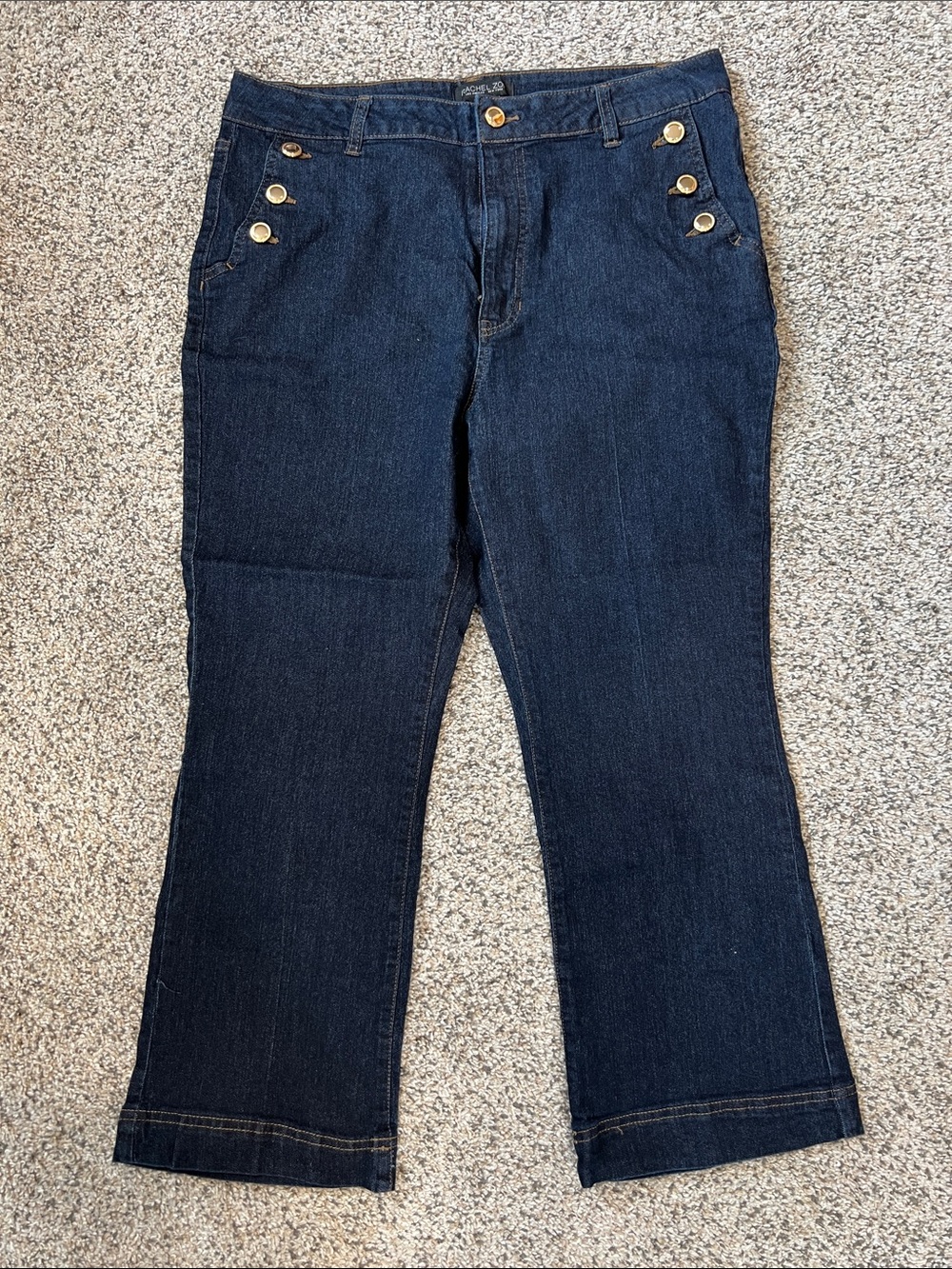 Rachel Zoe Dark Blue Flare Jeans with Gold Button Accents